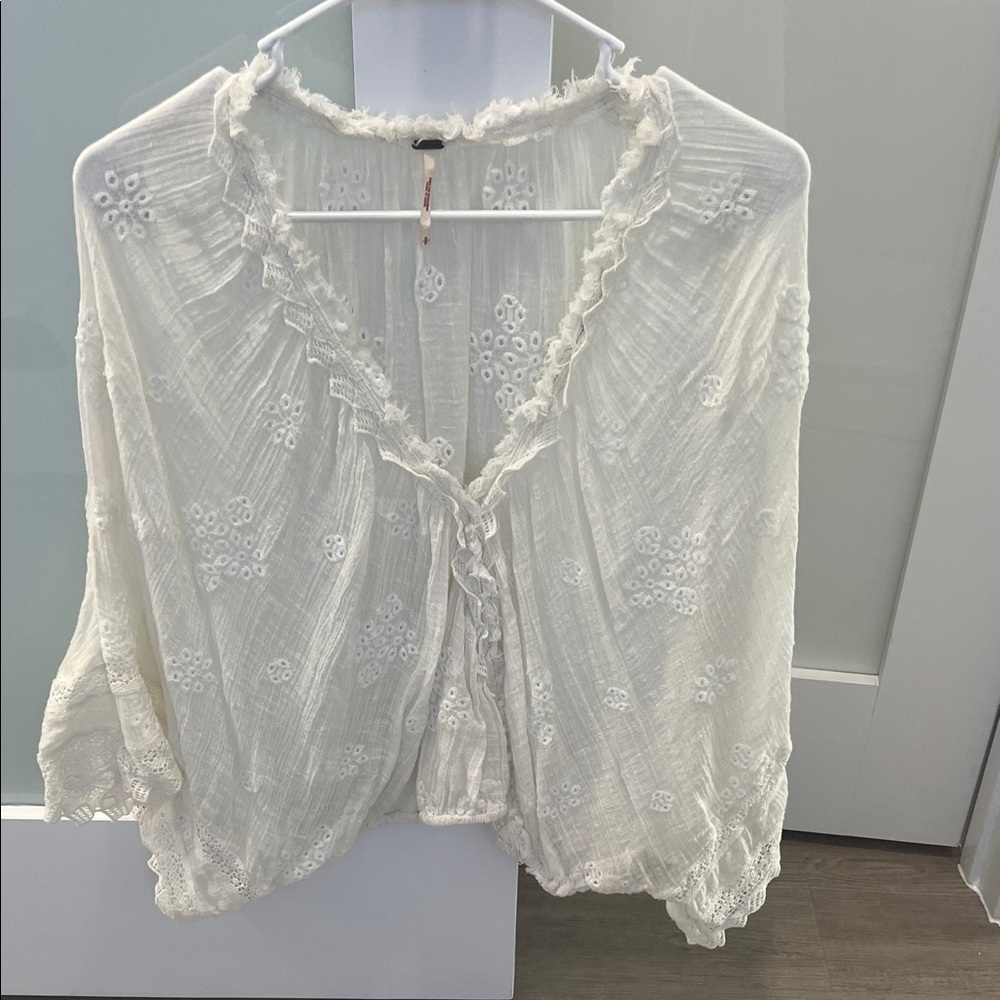 Free People Cream Floral Lace Blouse